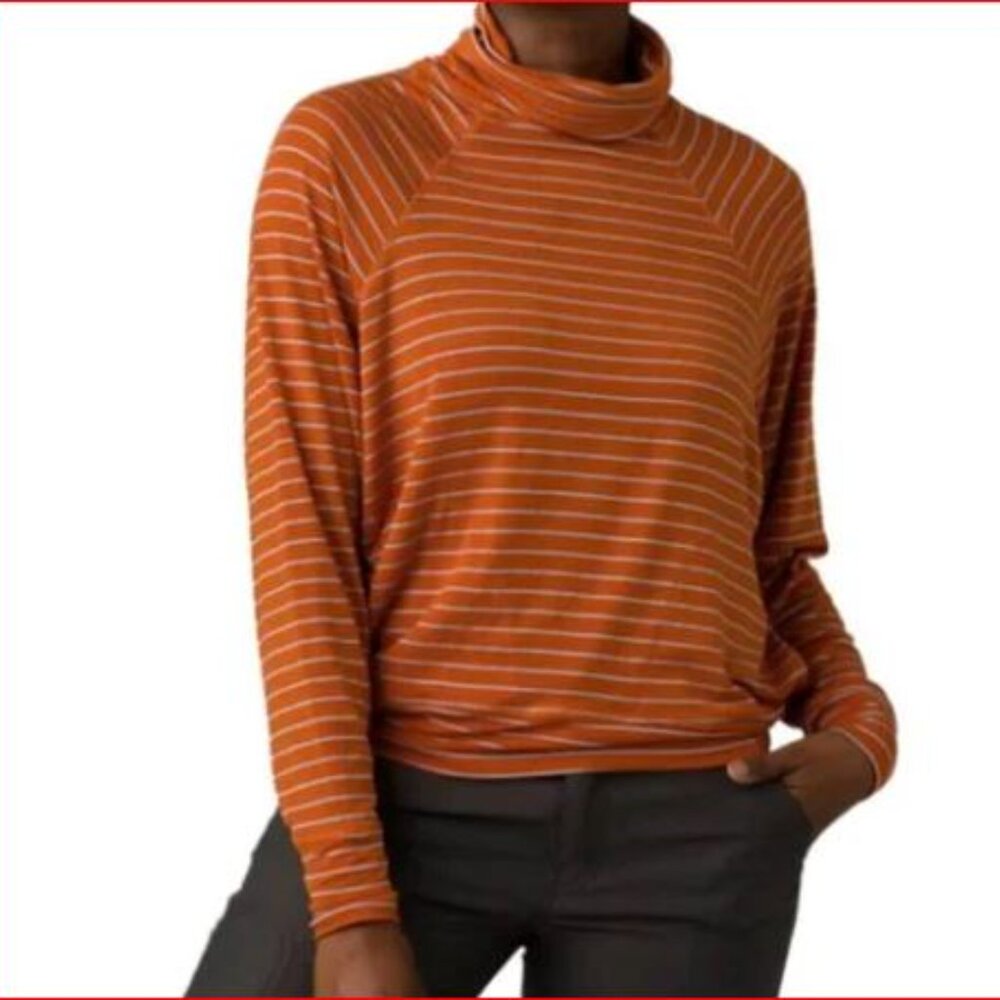 Prana Sol Protect Gingerbread Stripe Turtleneck Stretchy NWT MEDIUM     - 1J2011